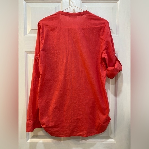 Women's Linen Cotton Blend Pink Button Up Blouse Classic Roll Tab Sleeve Size M - Picture 3 of 10